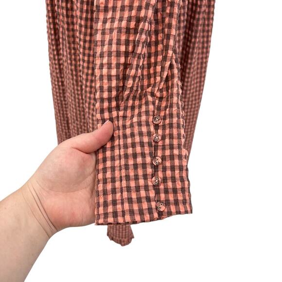 Scotch & Soda Smocked Seersucker Plaid Midi Dress Coral Pink‎ Size XL - Picture 8 of 15